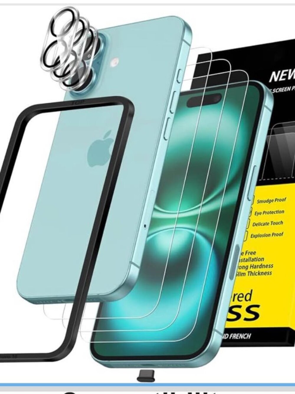 iPhone 16 3pcs Screen Protector + 3pcs Camera Lens Protector Tool Included